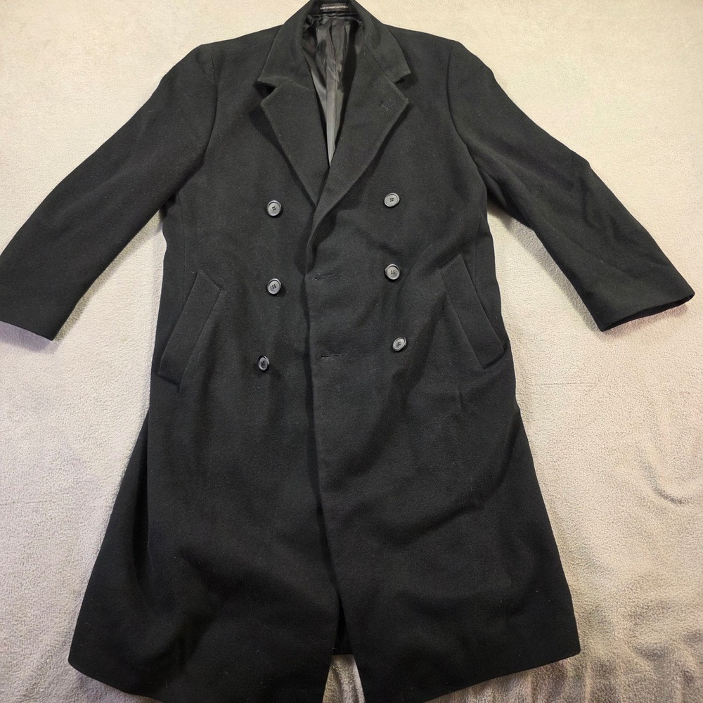 Ralph Lauren Overcoat Mens Black Double Breasted Cashmere Lambswool Dadcore Coat